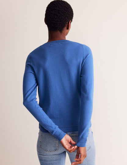 Catriona Cotton Crew Sweater-Blue Jay