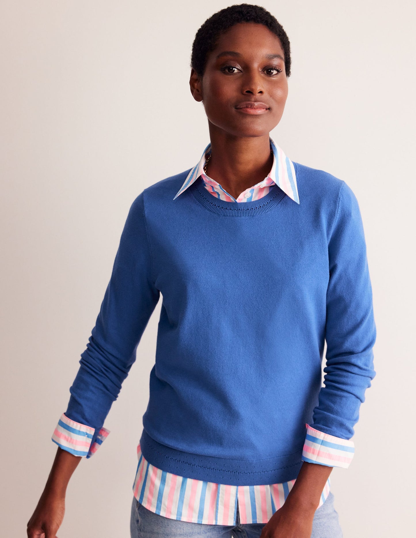 Catriona Cotton Crew Sweater-Blue Jay