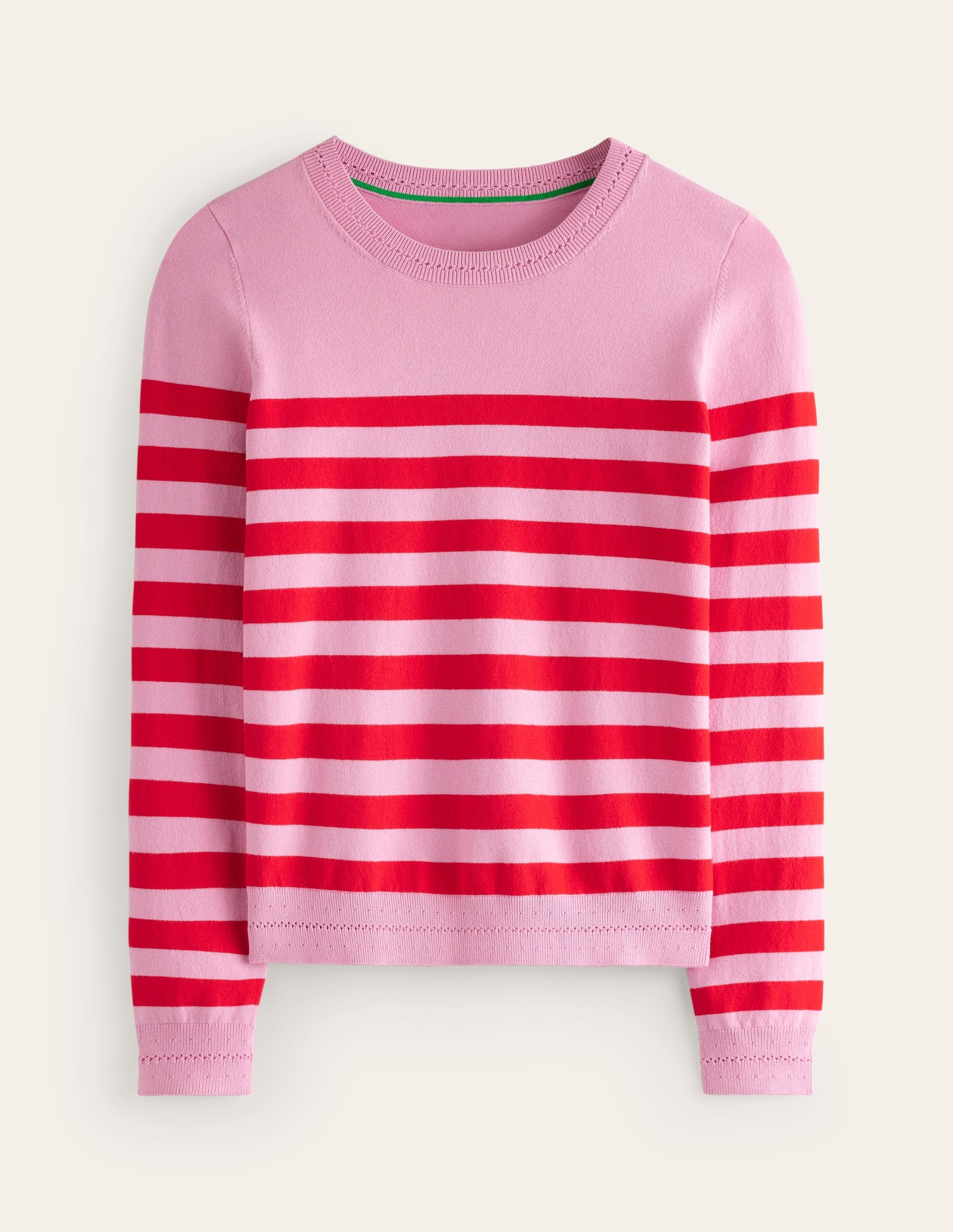 Catriona Cotton Crew Jumper-Old Rose Pink, Rouge Red - Image 6
