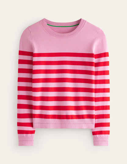 Catriona Cotton Crew Sweater-Old Rose Pink, Rouge Red