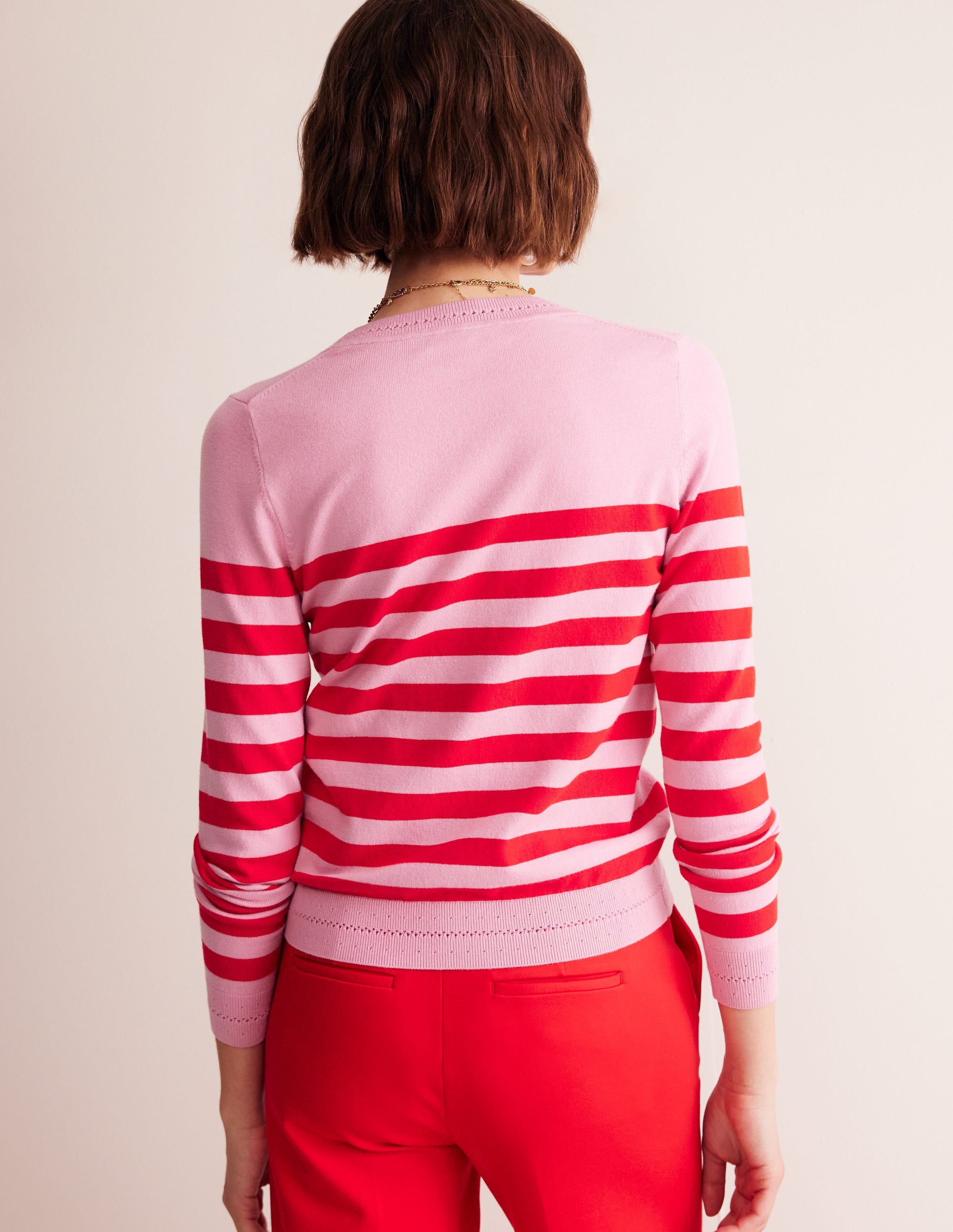 Catriona Cotton Crew Jumper-Old Rose Pink, Rouge Red - Image 3