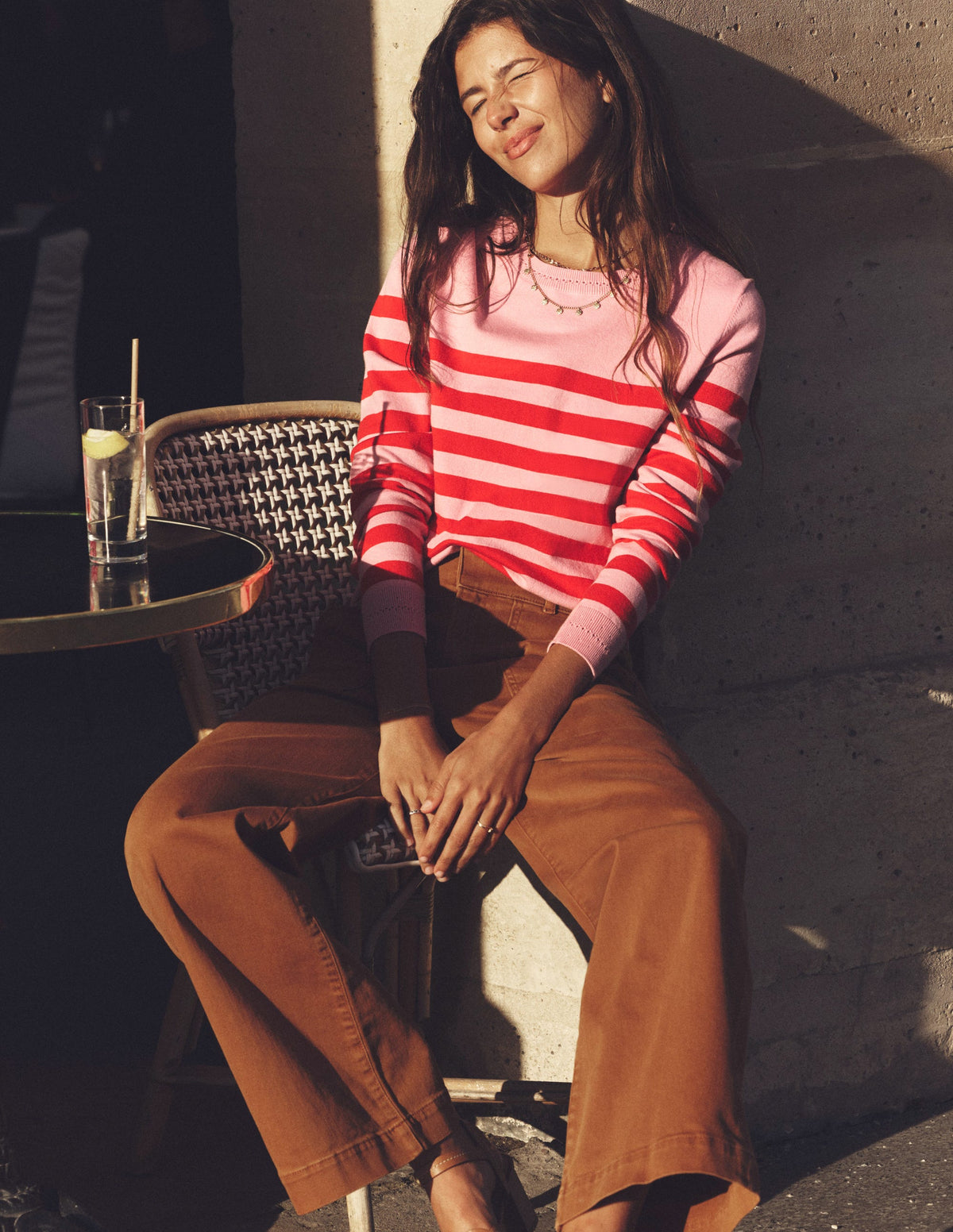 Catriona Cotton Crew Jumper-Old Rose Pink, Rouge Red - Image 5
