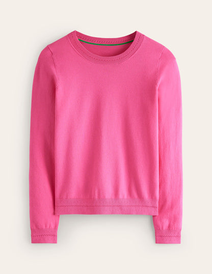 Catriona Cotton Crew Sweater-Carmine Rose Pink