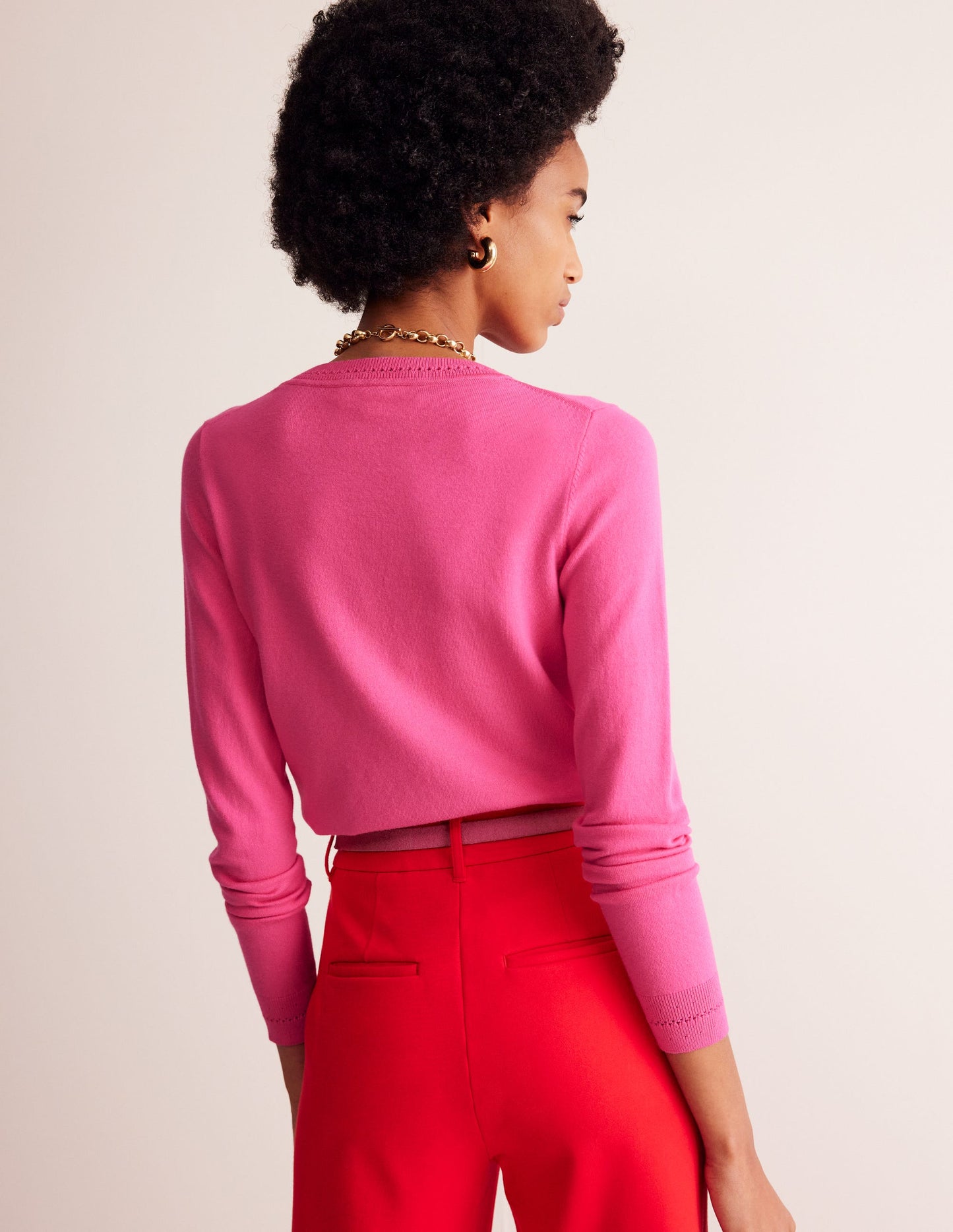 Catriona Cotton Crew Sweater-Carmine Rose Pink