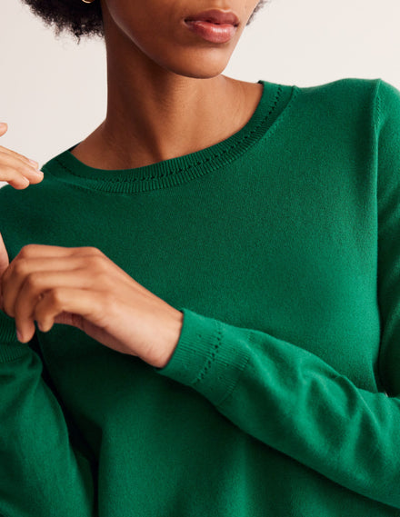 Catriona Cotton Crew Sweater-Malachite Green