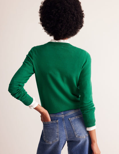 Catriona Cotton Crew Sweater-Malachite Green