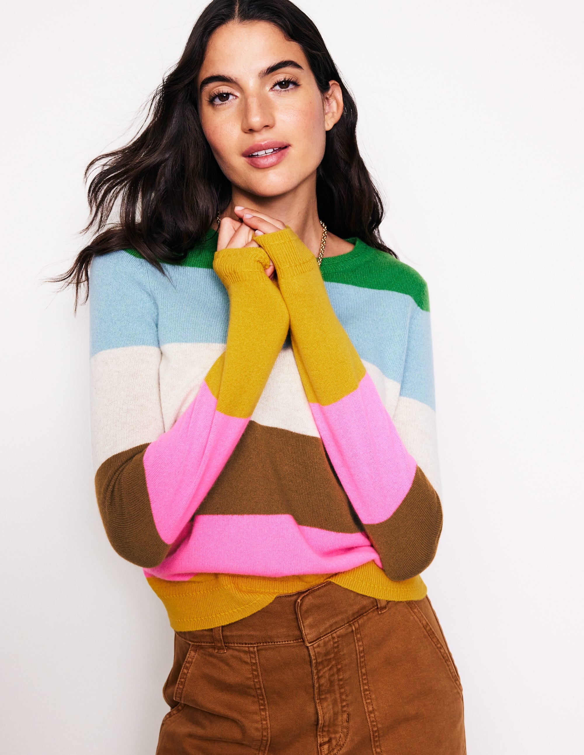 Eva Cashmere Crew Neck Sweater-Multi, Rainbow - Image 1