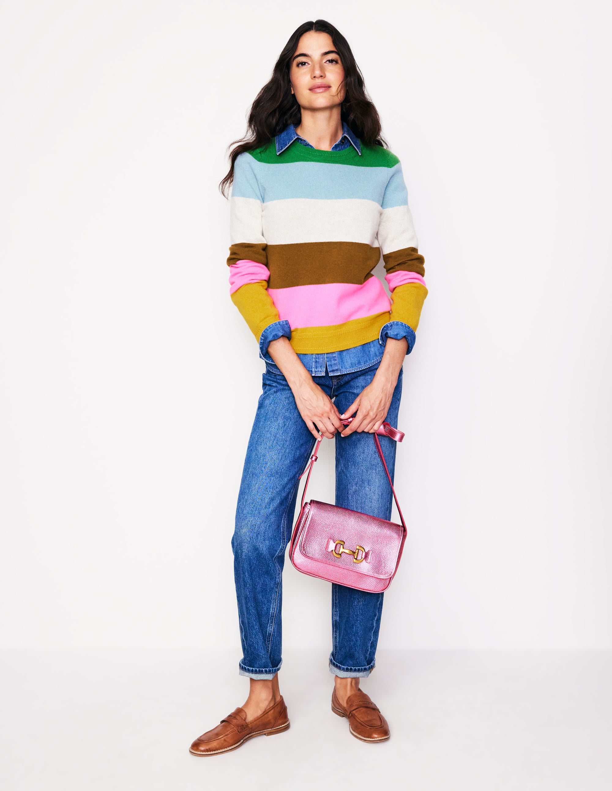 Eva Cashmere Crew Neck Sweater-Multi, Rainbow - Image 6