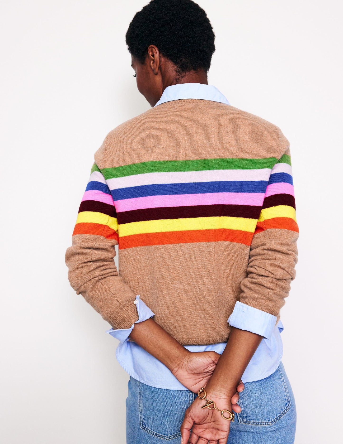 Eva Cashmere Crew Neck Sweater-Camel Melange, Rainbow