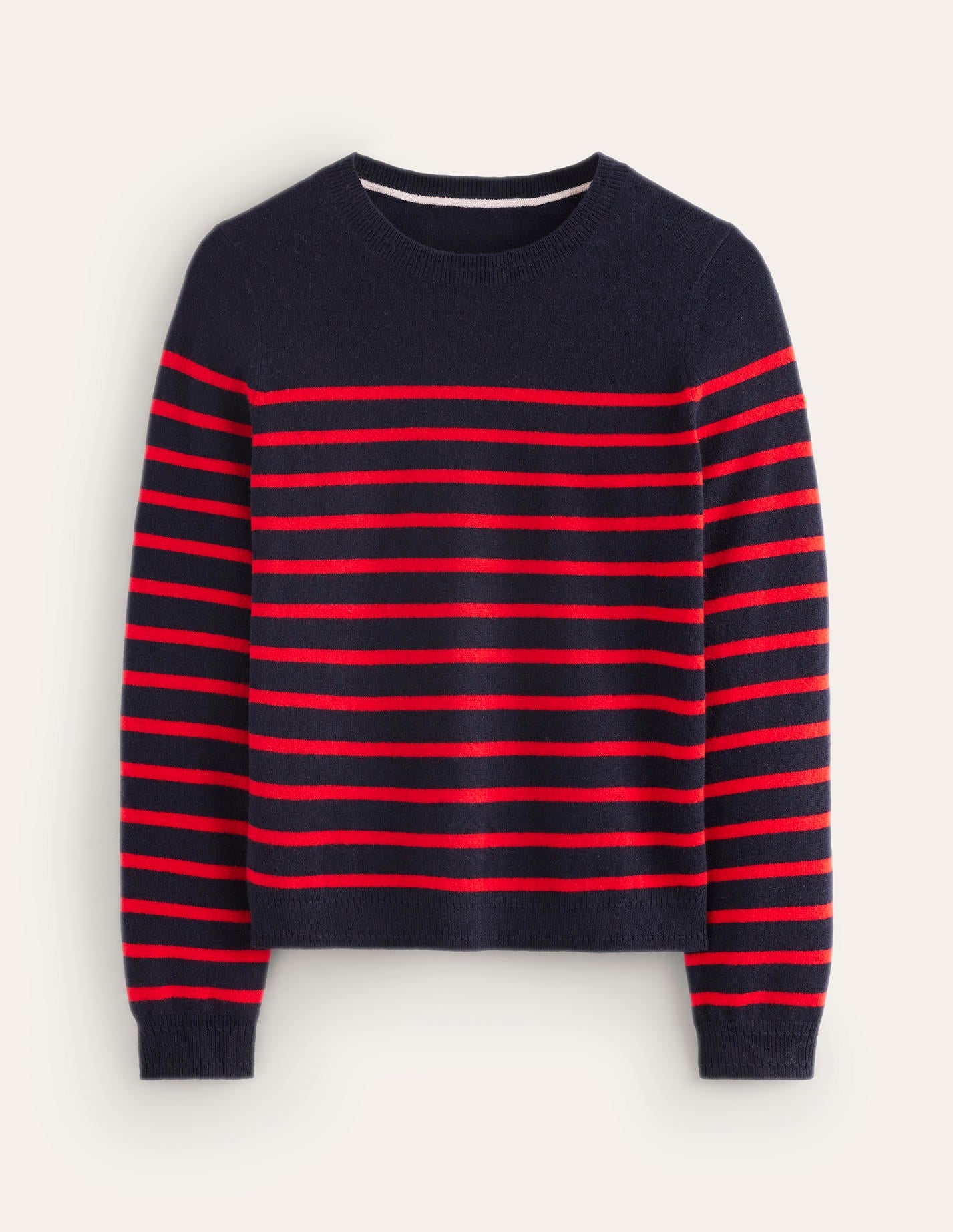Eva Cashmere Crew Neck Sweater-Navy/ Red - Image 5