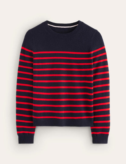 Eva Cashmere Crew Neck Jumper-Navy/ Red