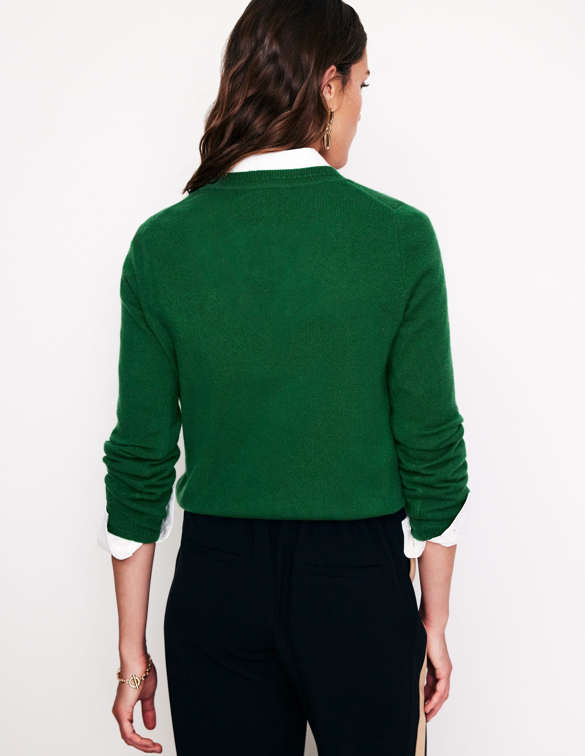 Eva Cashmere V-Neck Sweater-Pine Green - Image 3