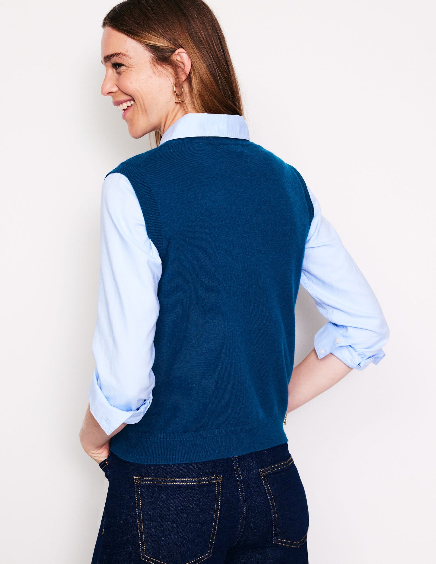 Eva Cashmere Vest-Harbour Blue