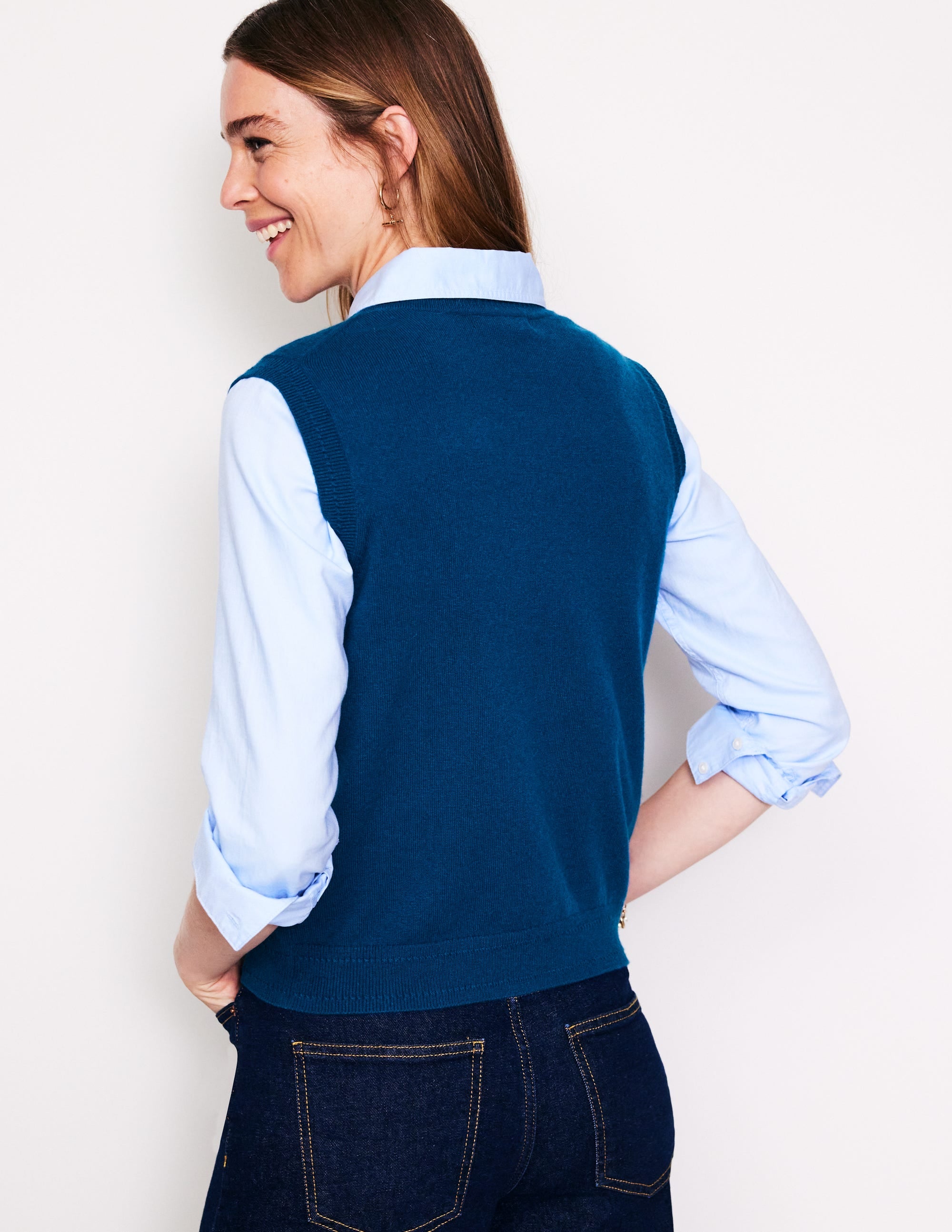 Eva Cashmere Vest-Harbour Blue - Image 3