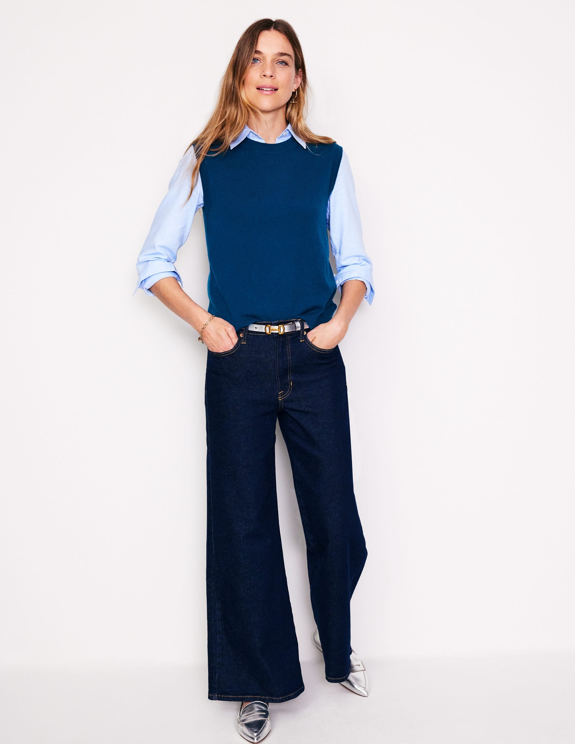 Eva Cashmere Vest-Harbour Blue - Image 4