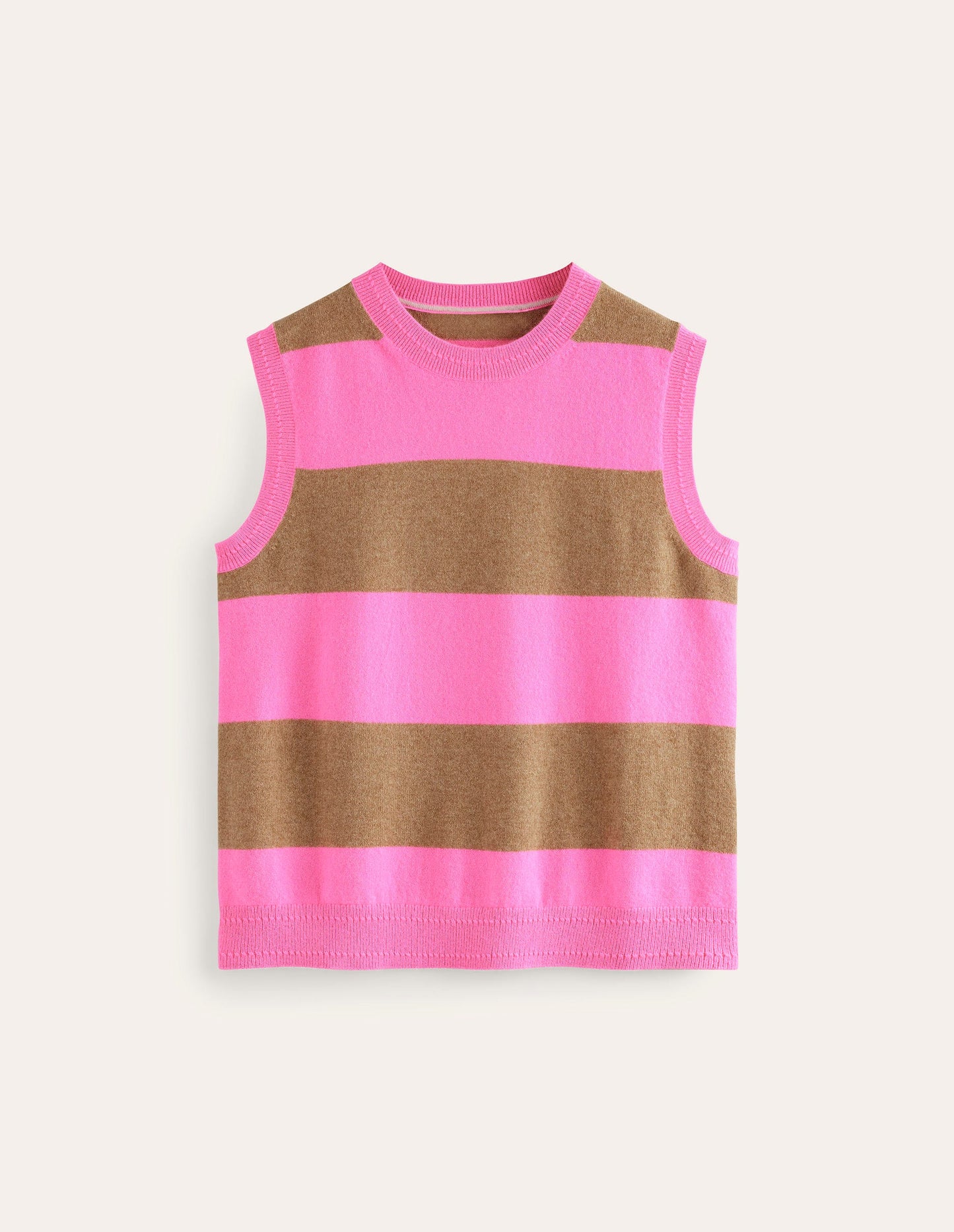 Eva Cashmere Vest-Camel Melange/ Fluro Pink