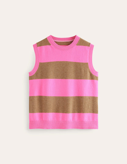 Eva Cashmere Vest-Camel Melange/ Fluro Pink