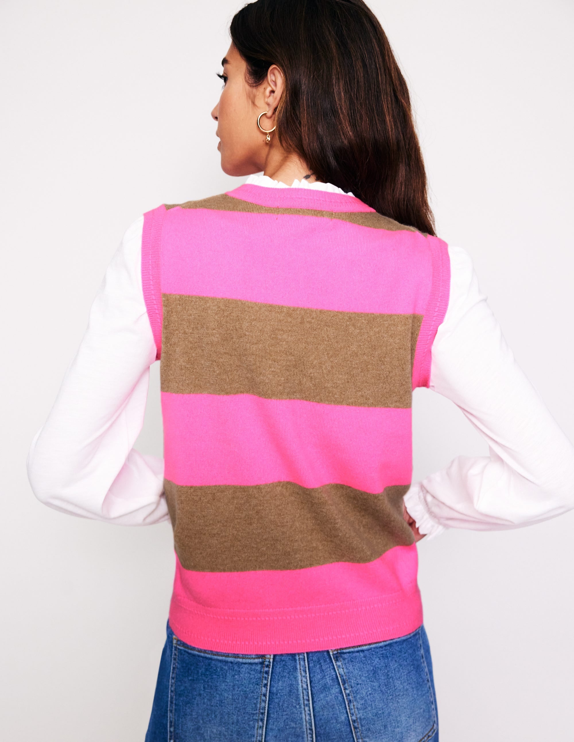 Eva Cashmere Vest-Camel Melange/ Fluro Pink - Image 3