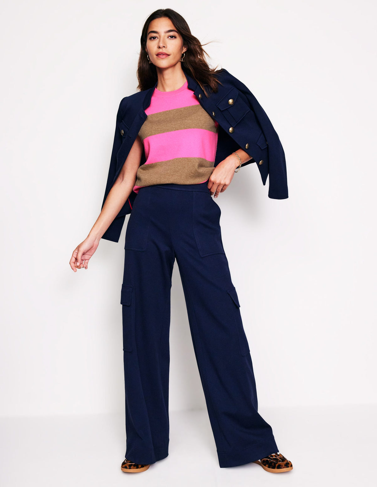 Eva Cashmere Vest-Camel Melange/ Fluro Pink - Image 7