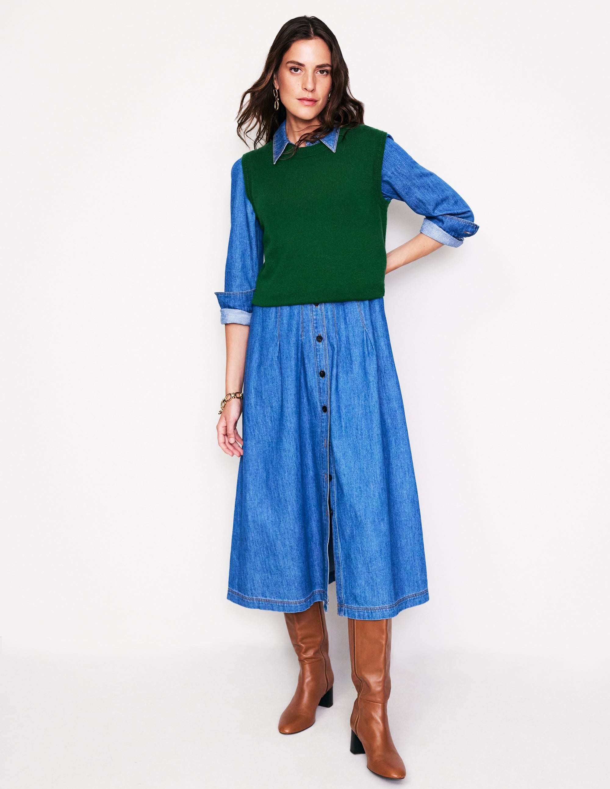 Eva Cashmere Vest-Pine Green - Image 4