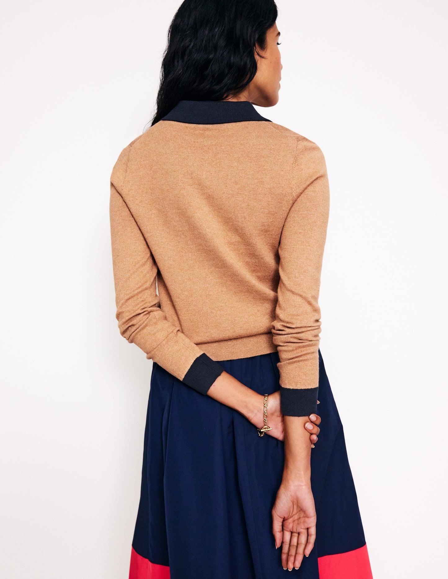 Cotton Blend Henley Sweater-Camel Melange