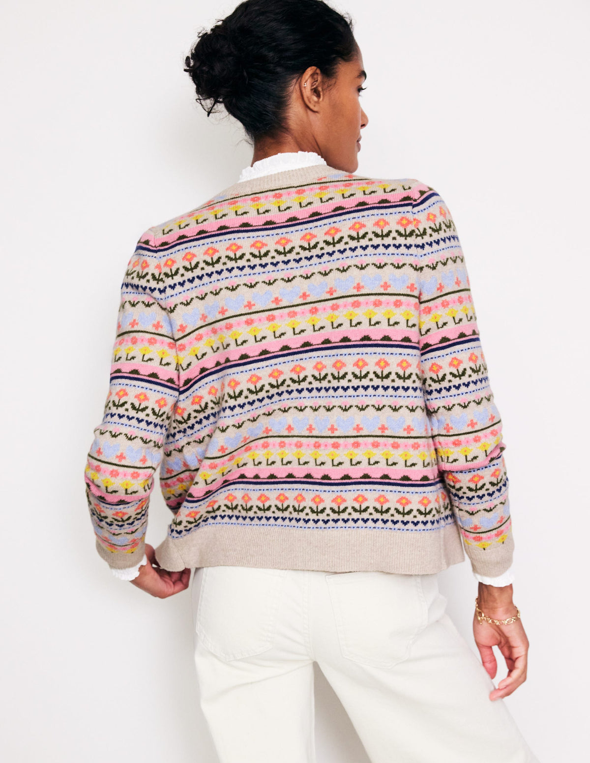 Edie Fair Isle Cardigan-Oatmeal Melange, Heart Flower-3