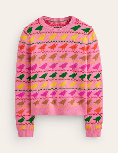 Edie Fair Isle Sweater-Pink Birds