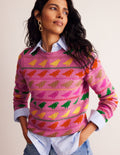 Edie Fair Isle Sweater-Pink Birds