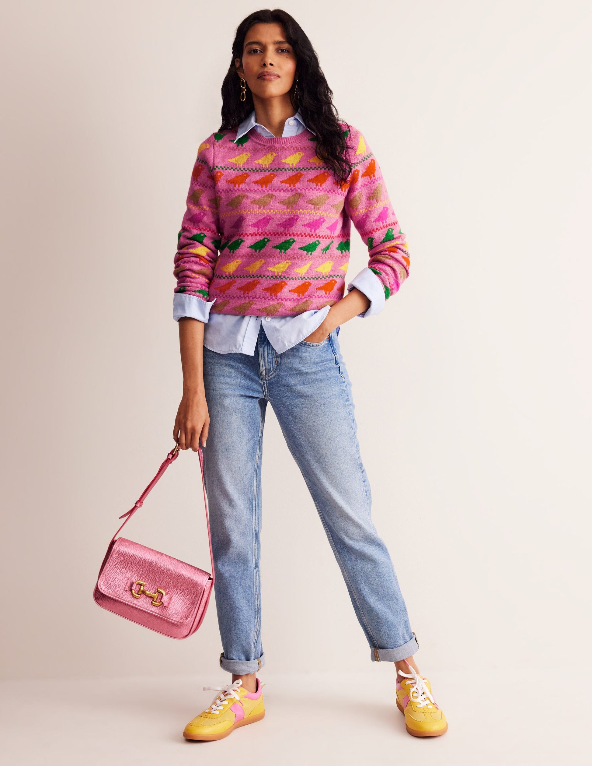 Edie Fair Isle Sweater-Pink Birds-4