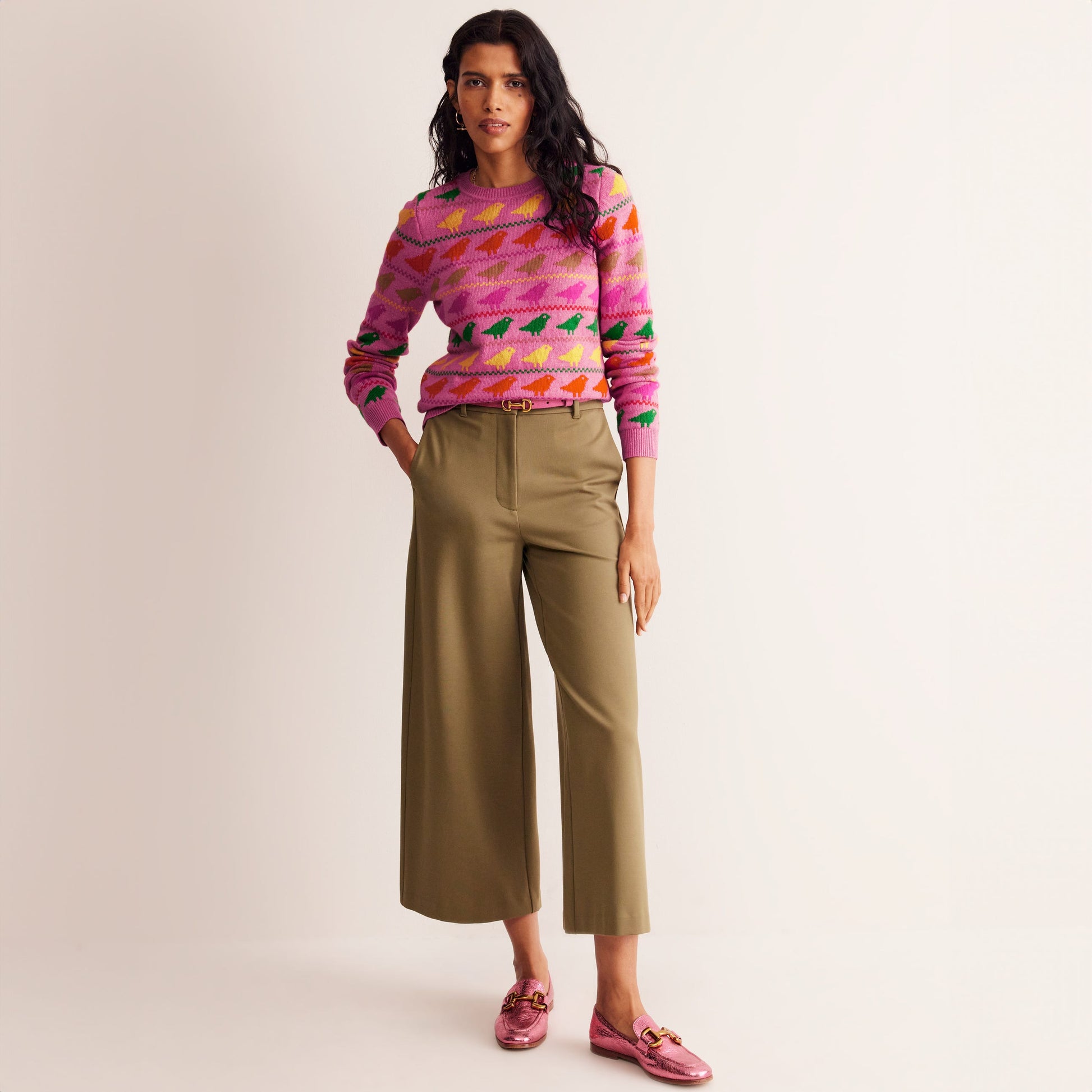 Edie Fair Isle Sweater-Pink Birds-5