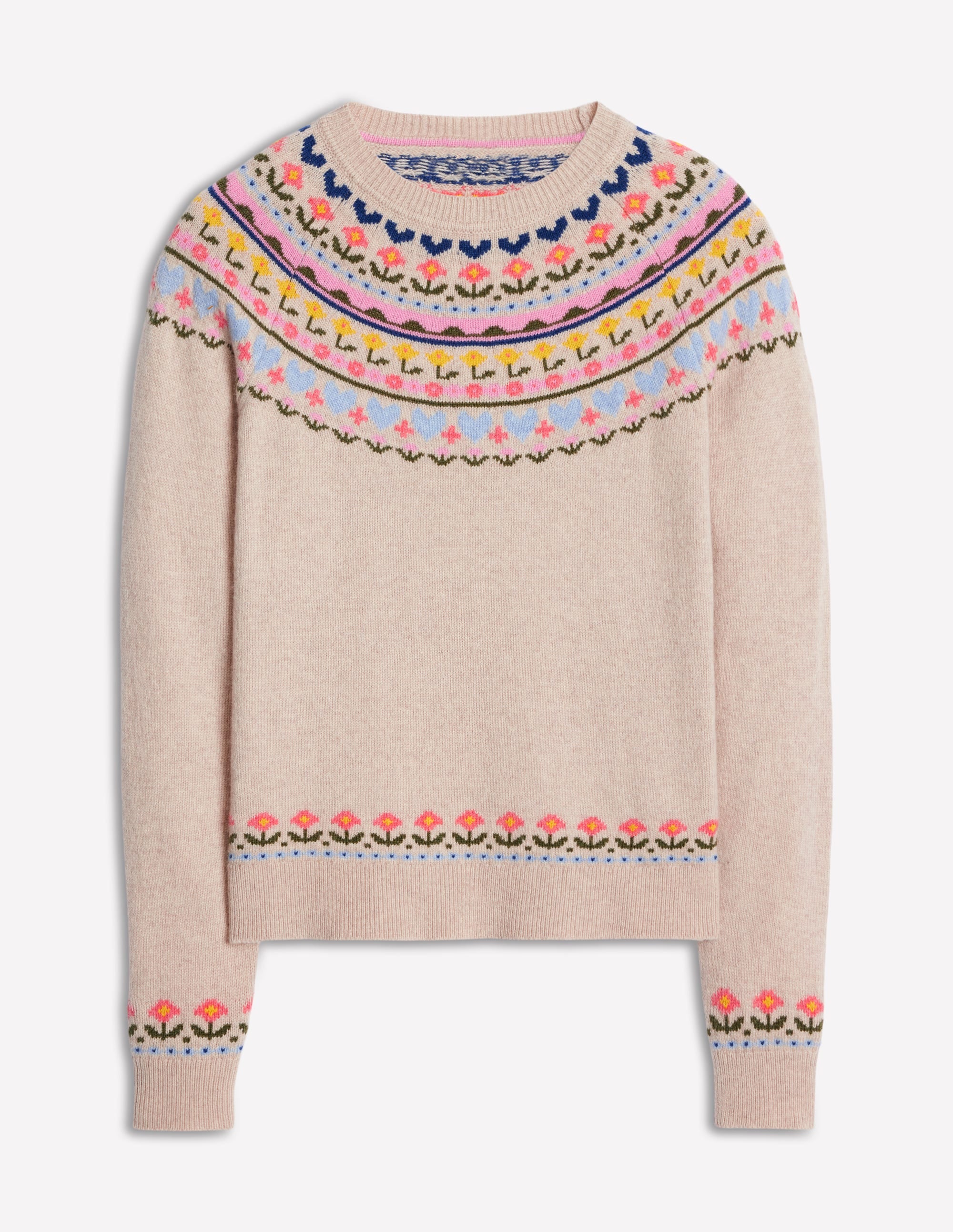 Edie Fair Isle Sweater-Oatmeal Melange, Heart Flower - Image 9