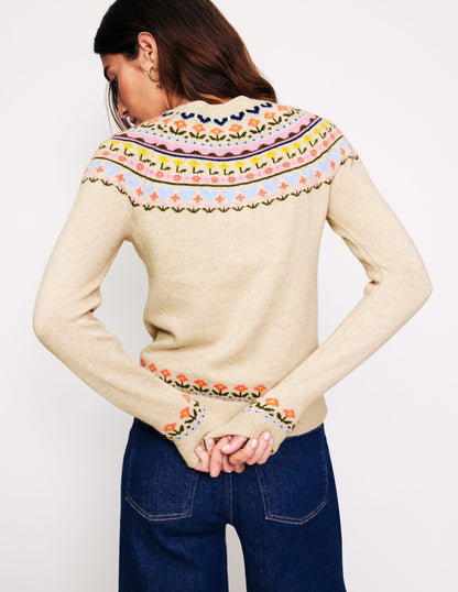 Edie Fair Isle Sweater-Oatmeal Melange, Heart Flower