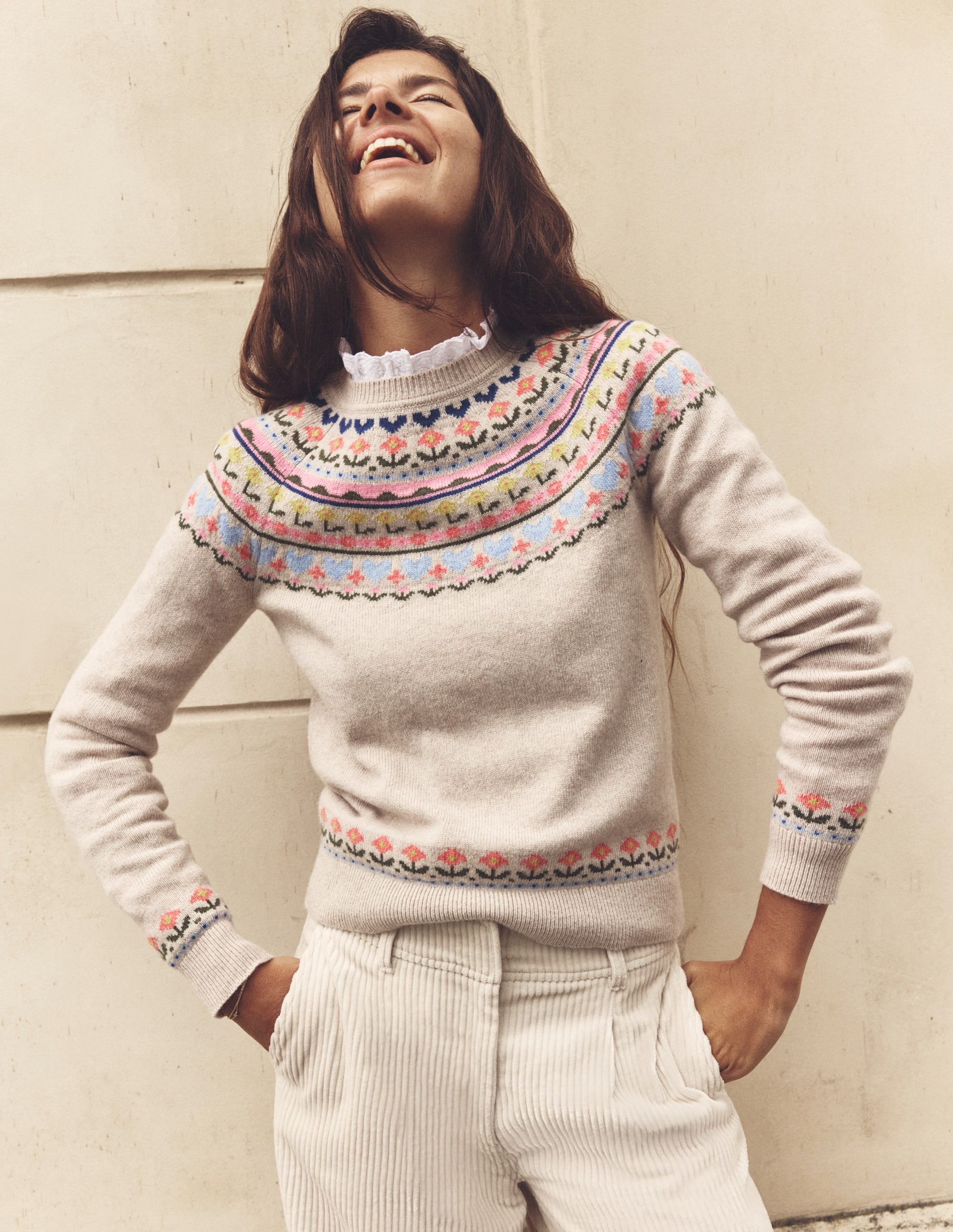Edie Fair Isle Sweater-Oatmeal Melange, Heart Flower - Image 7