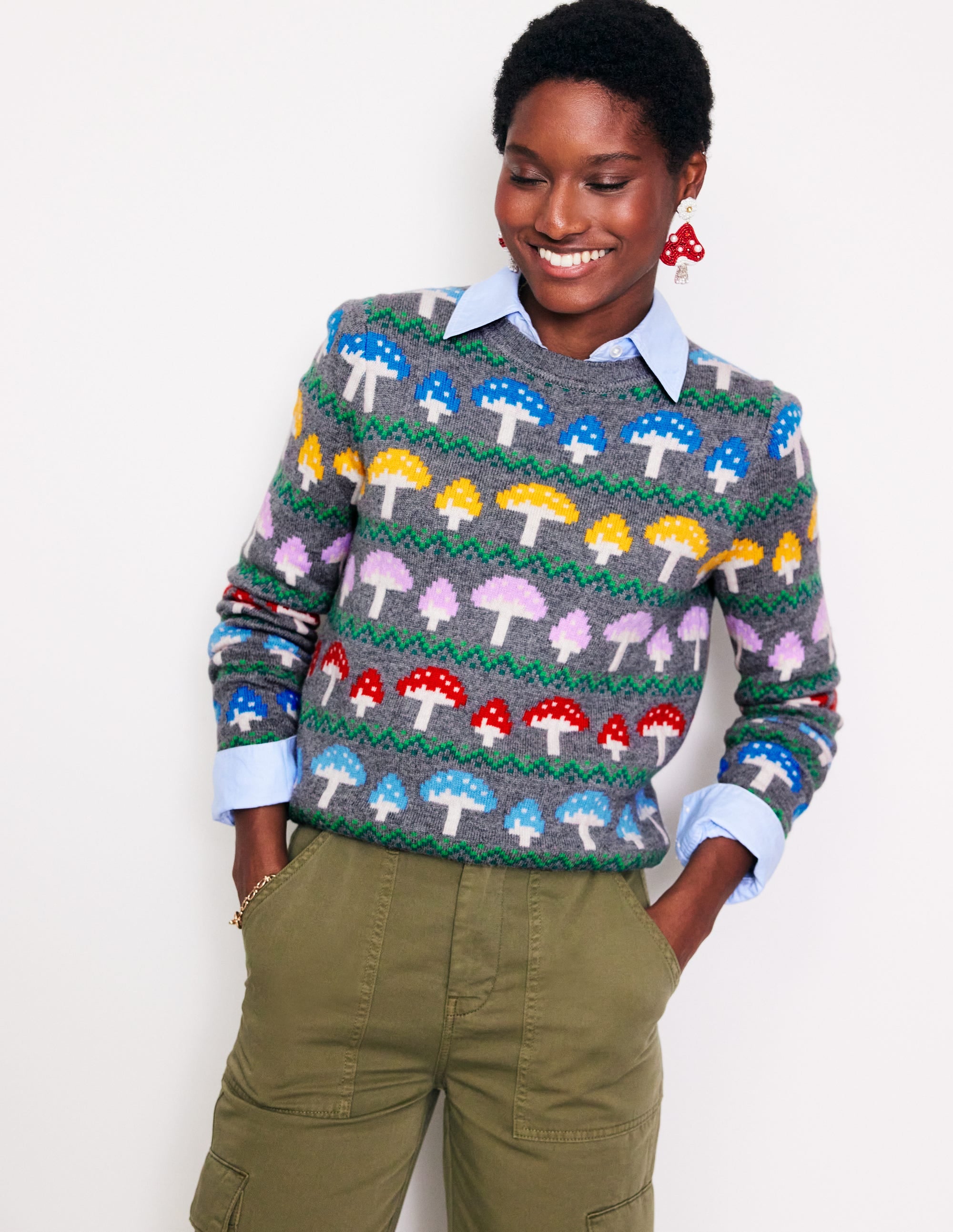 Edie Fair Isle Sweater-Grey Mushroom - Image 1