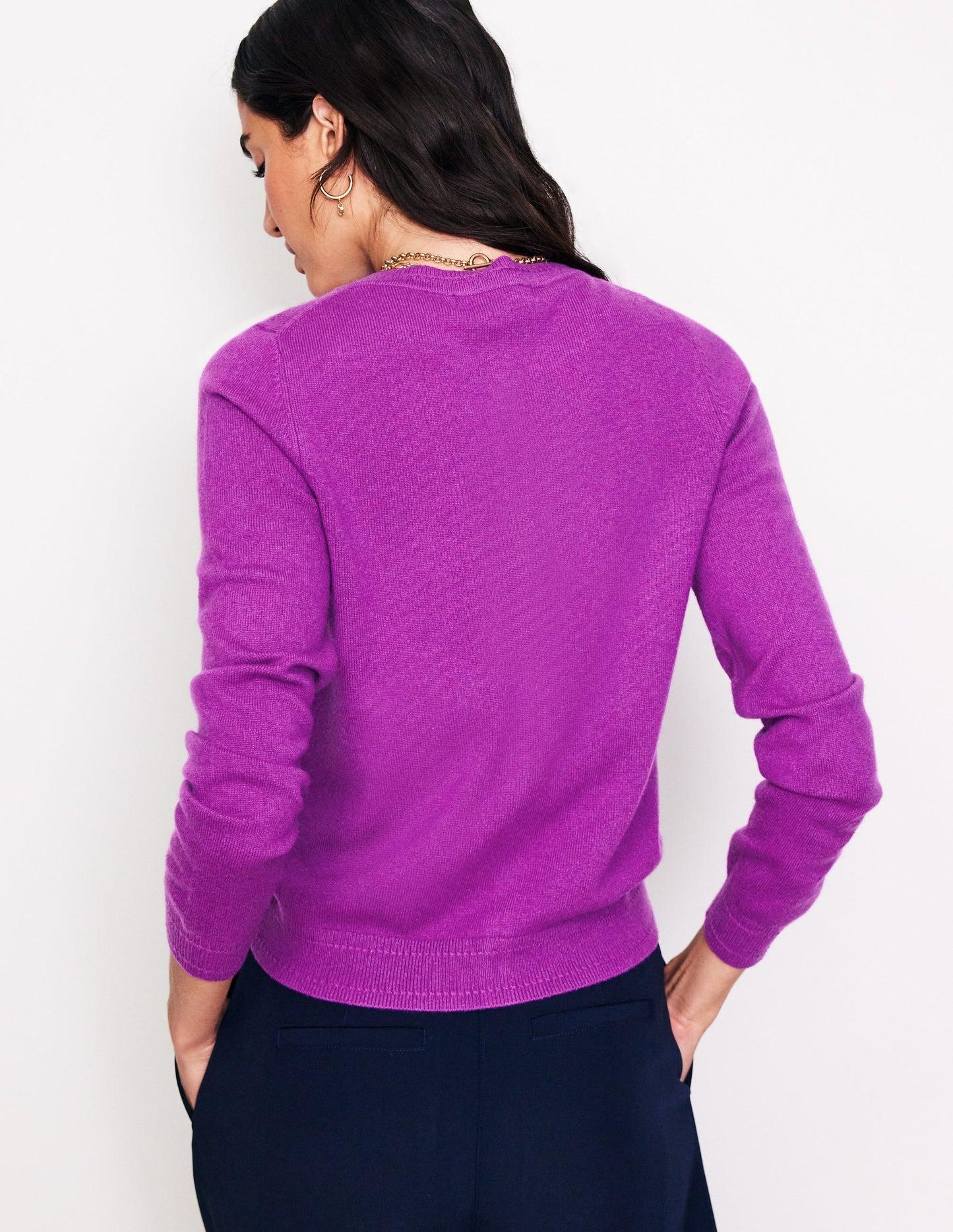 Eva Cashmere Crew Cardigan-Regal Purple