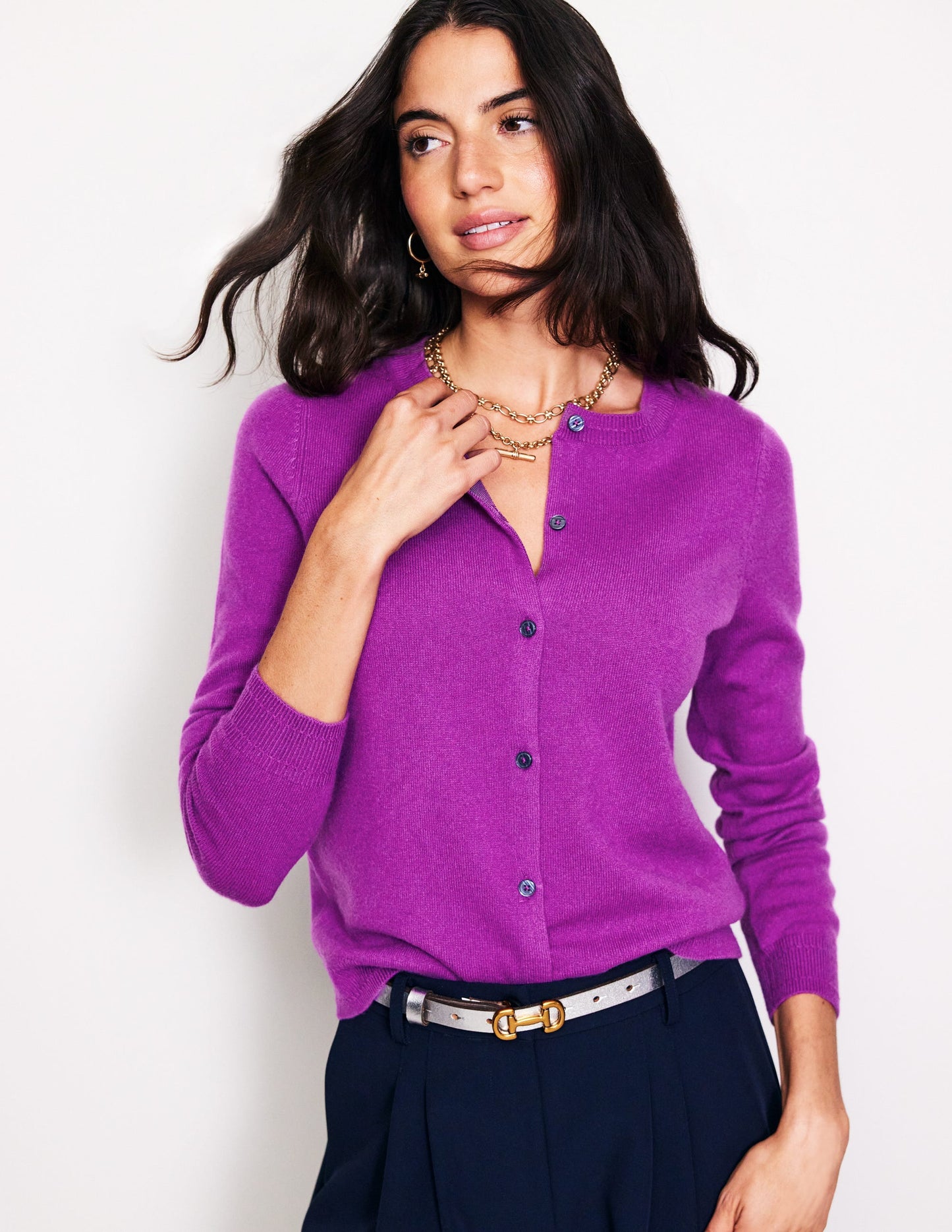 Eva Cashmere Crew Cardigan-Regal Purple