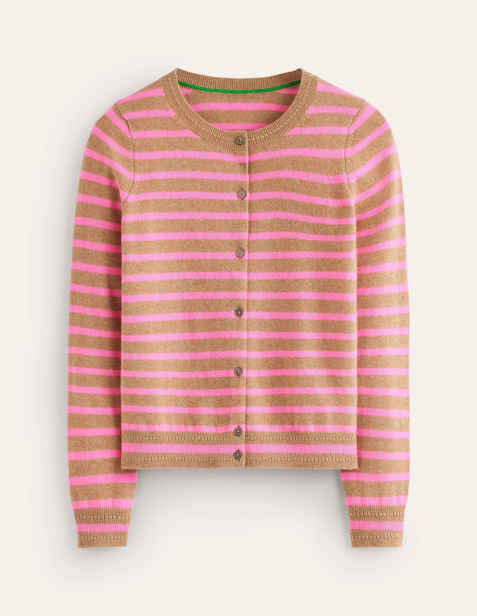 Eva Cashmere Crew Cardigan-Camel Melange/ Fluro Pink - Image 5