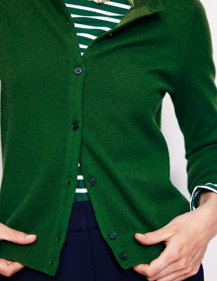 Eva Cashmere Crew Cardigan-Pine Green