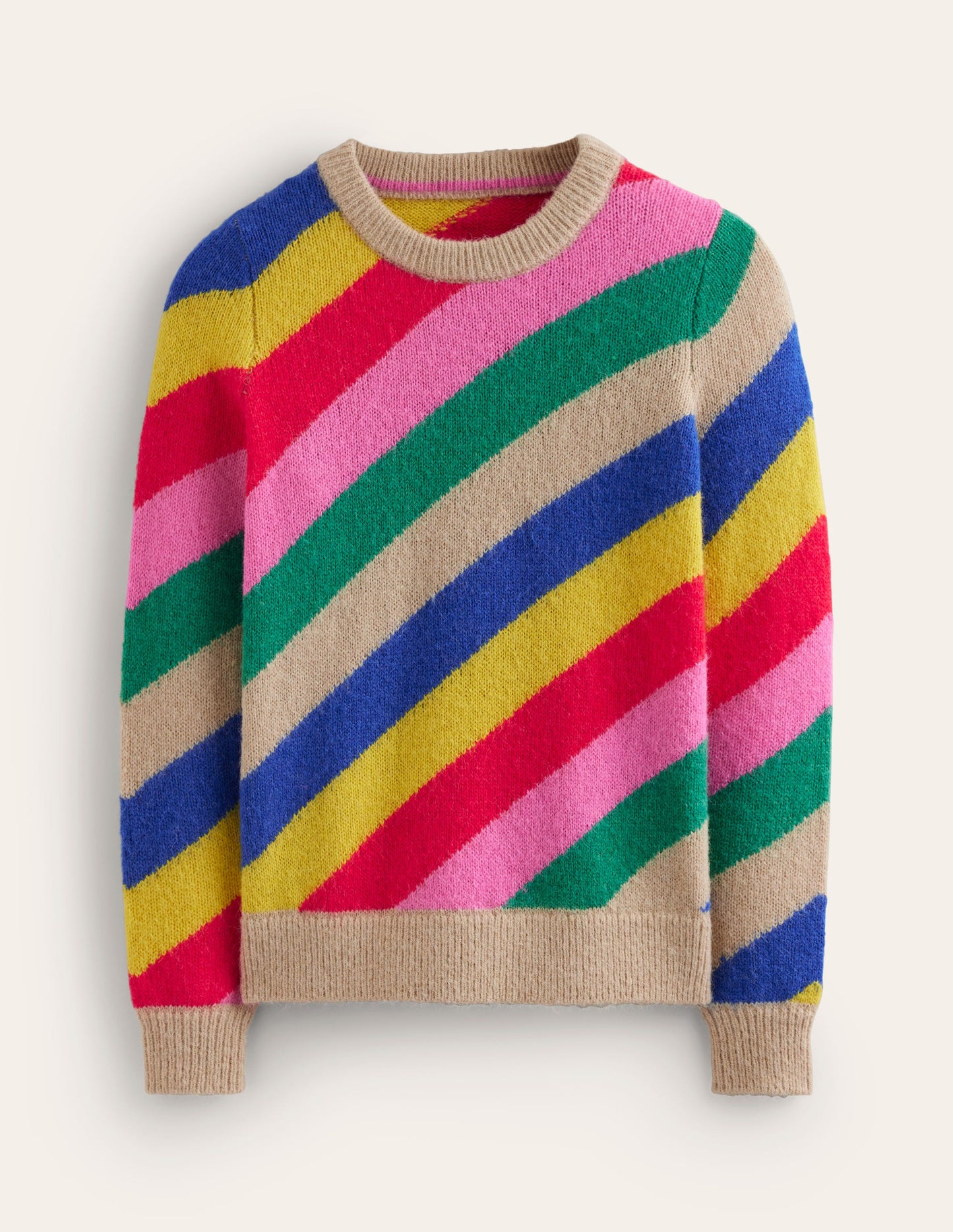 Fluffy Diagonal Stripe Sweater-Multi, Rainbow