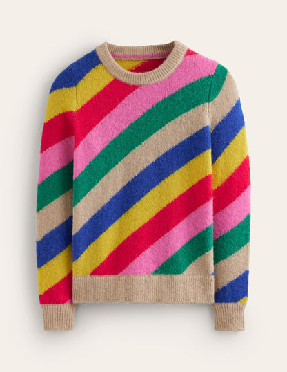 Fluffy Diagonal Stripe Sweater-Multi, Rainbow