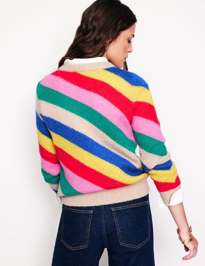 Fluffy Diagonal Stripe Sweater-Multi, Rainbow