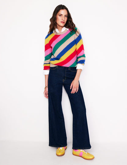 Fluffy Diagonal Stripe Sweater-Multi, Rainbow