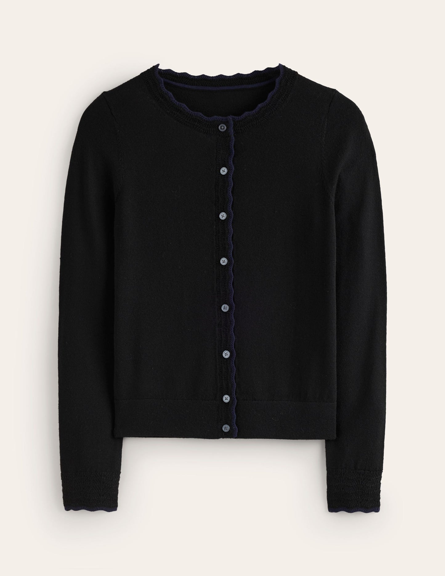 Merino Scalloped Cardigan-Black