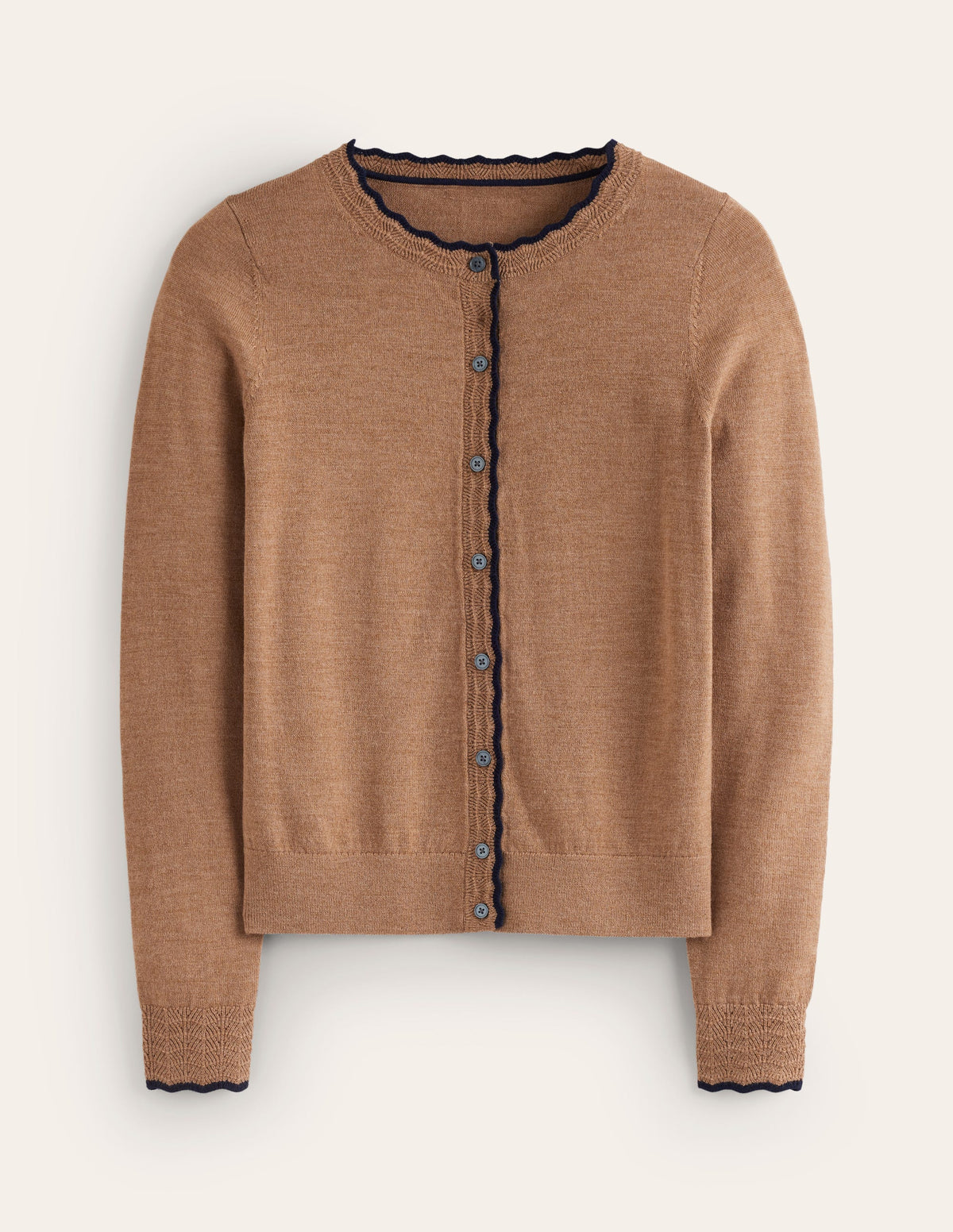 Merino Scalloped Cardigan-Camel Melange - Image 5