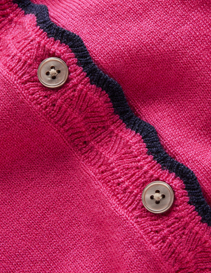 Merino Scalloped Cardigan-Cherry Jam Pink