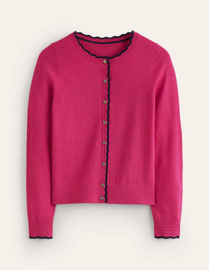 Merino Scalloped Cardigan-Cherry Jam Pink