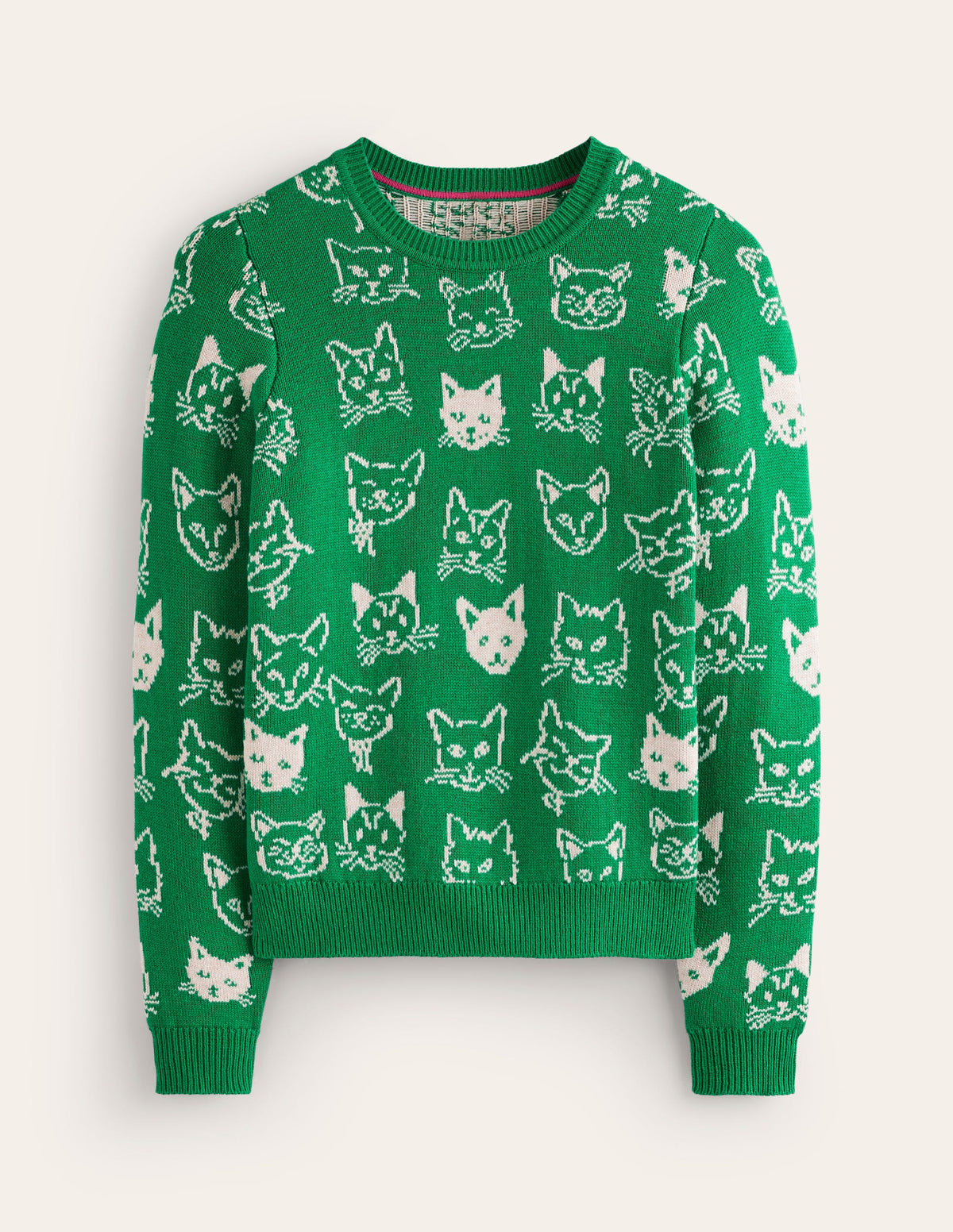 Heather Jacquard Sweater-Rich Emerald Green, Cats - Image 5
