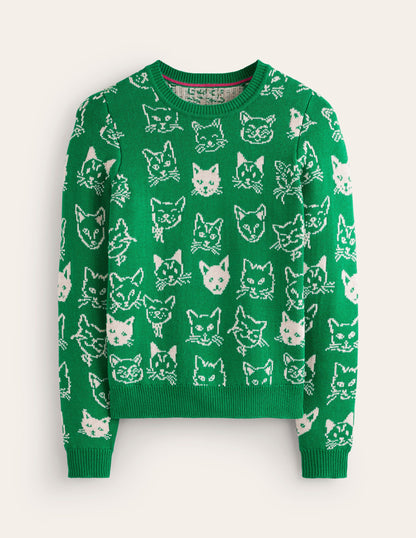 Heather Jacquard Sweater-Rich Emerald Green, Cats