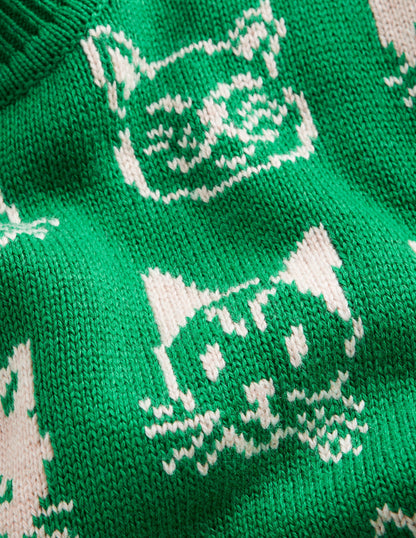 Heather Jacquard Sweater-Rich Emerald Green, Cats