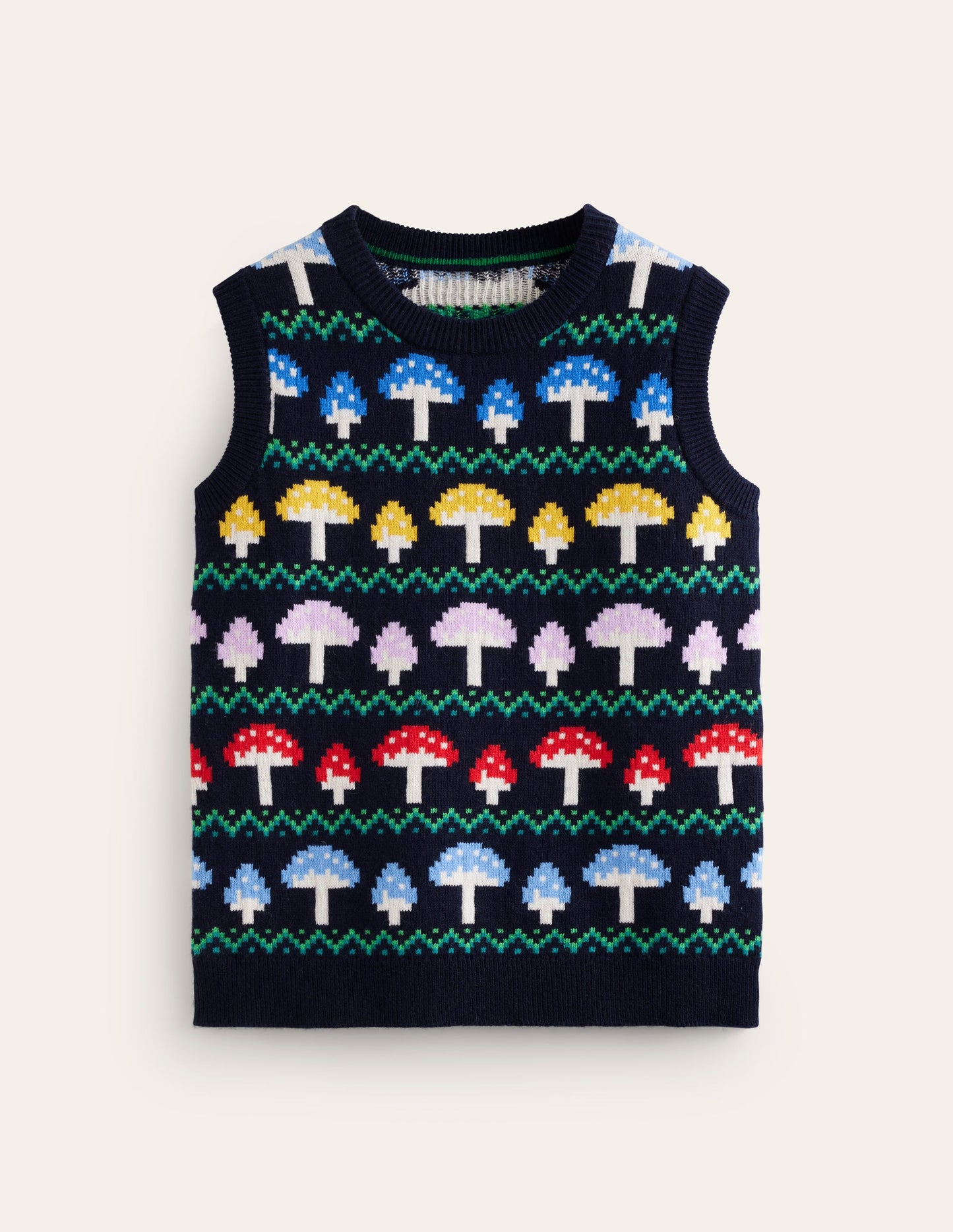 Edie Fair Isle Sweater Vest-Navy Mushroom